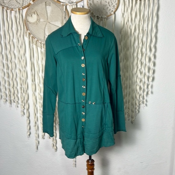Neon Buddha Teal Long Sleeve Button Down Cotton Blend Shirt Jacket Size Large - Picture 4 of 8